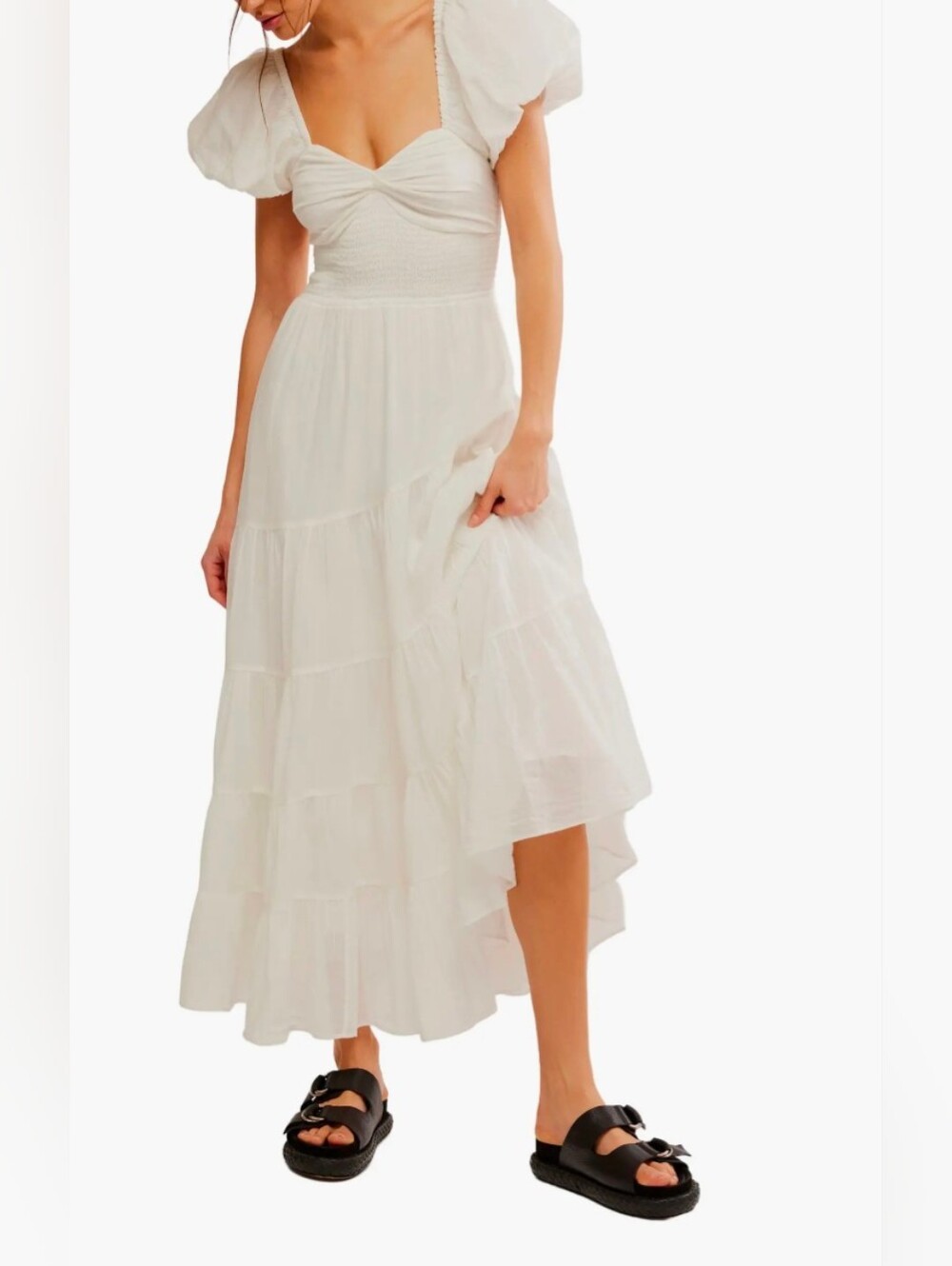 Free People White Maxi Dress with Puff Sleeves